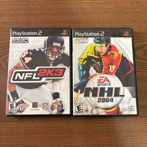 Sega EA Sports NFL 2K3 NHL 2004 PS2 Games Bundle Excellent Complete CIB Blk Case